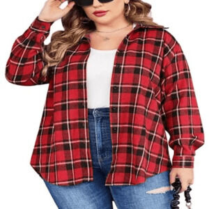 NWT In'Voland 24W Women's Tartan Plaid Button Up Oversized Flannel Utility Gorp